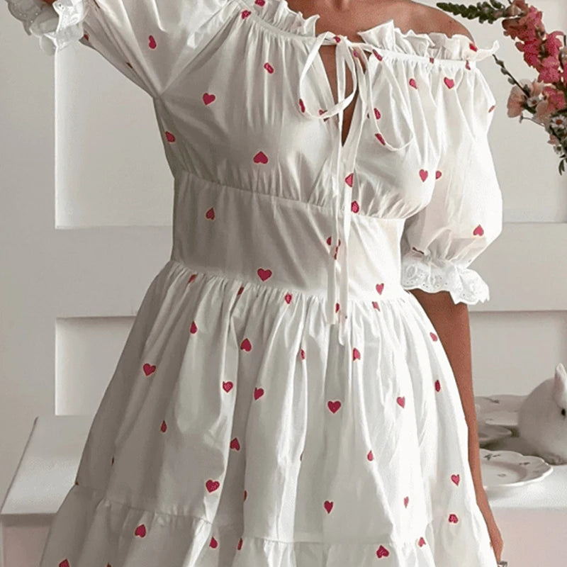 Glorol - Printed Lace Short Sleeve Mini Dress