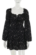 Glorol - Long Puff Sleeve Square Collar Backless Mini Dress