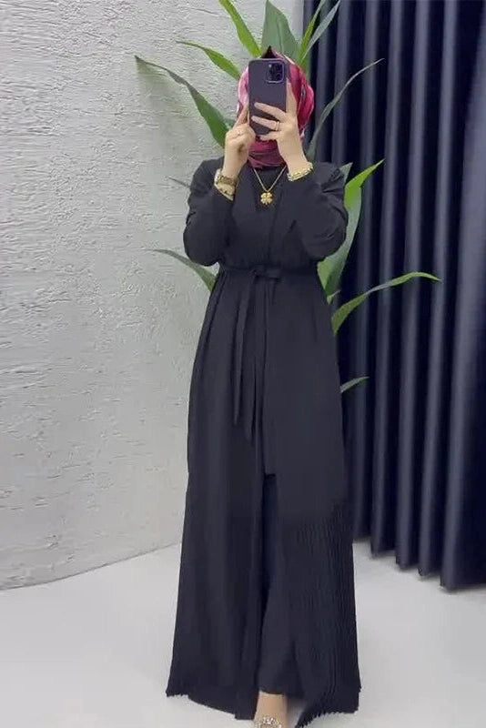 Glorol - Elegant O-Neck Long Sleeve High Waist Pleated Maxi Dress