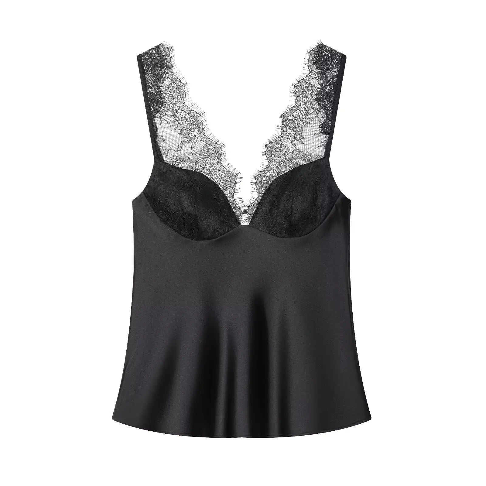 Glorol - Lace Backless V-Neck Slim Top