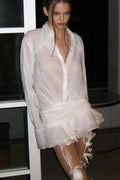 Glorol - Patchwork See-Through Long Sleeve Mini Dress