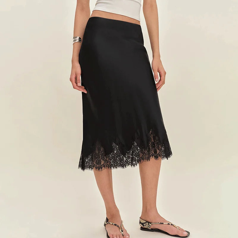Glorol - High Waist Polka Dot Lace Patchwork Skirt