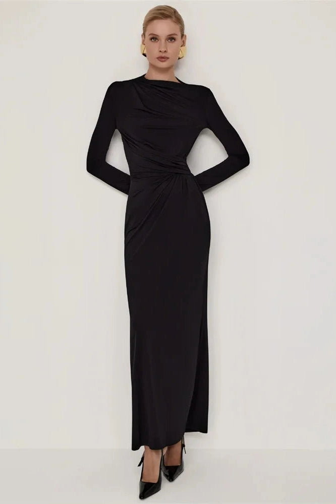 Glorol - Pleated High Waist Slim Maxi Dress
