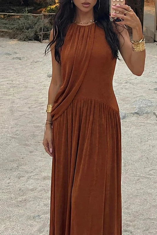 Glorol - Hollow Out Sleeveless O-Neck Irregular Maxi Dress