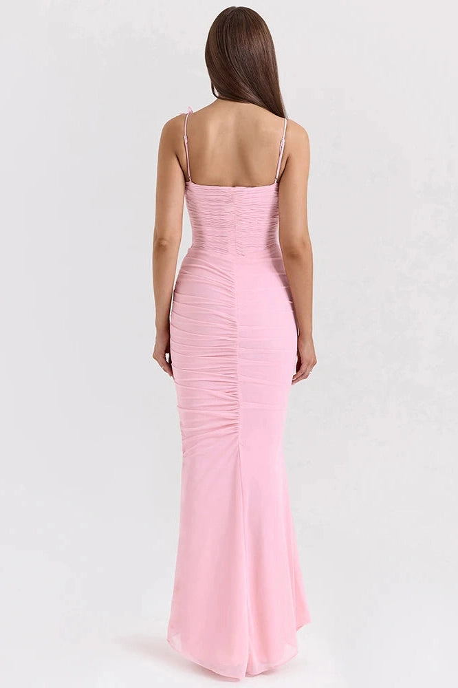Glorol - Spaghetti Strap Off-Shoulder Sleeveless Backless Maxi Dress