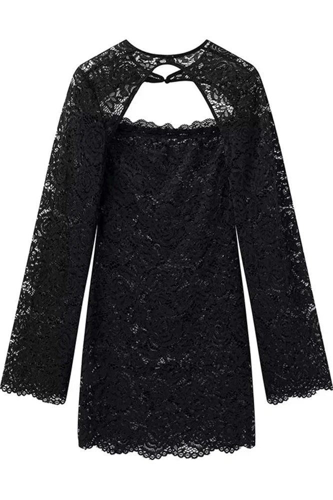 Glorol - Hollow Out Lace 2 Piece Printed Mini Dress