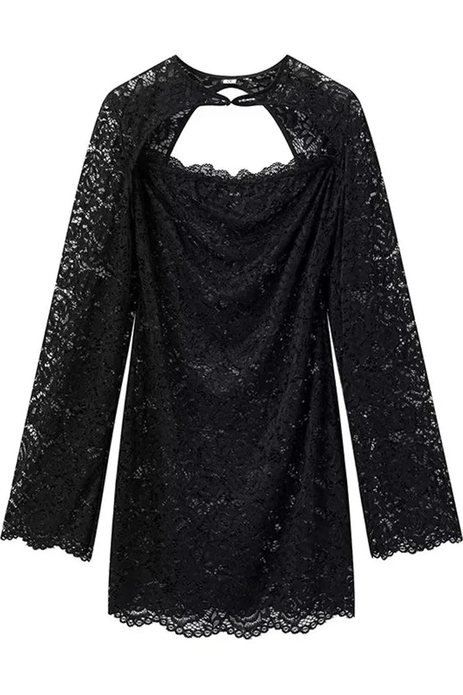 Glorol - Hollow Out Lace 2 Piece Printed Mini Dress