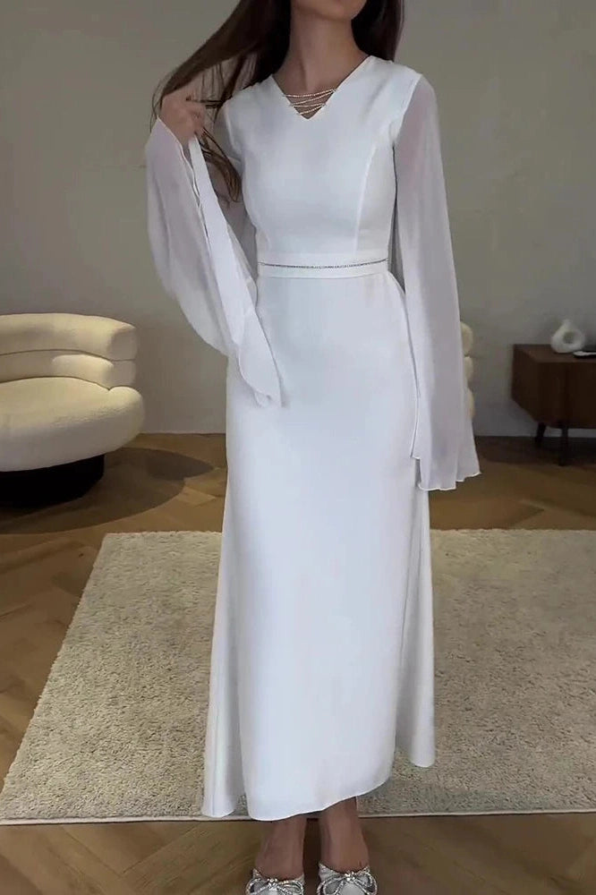 Glorol - Hollow Out V-Neck Flare Sleeve Maxi Dress