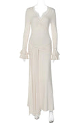 Glorol - Lace V-Neck Sleeves Patchwork Slim Maxi Dress