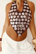 Glorol - Hollow Out Slim Fit Deep V-Neck Sleeveless Top