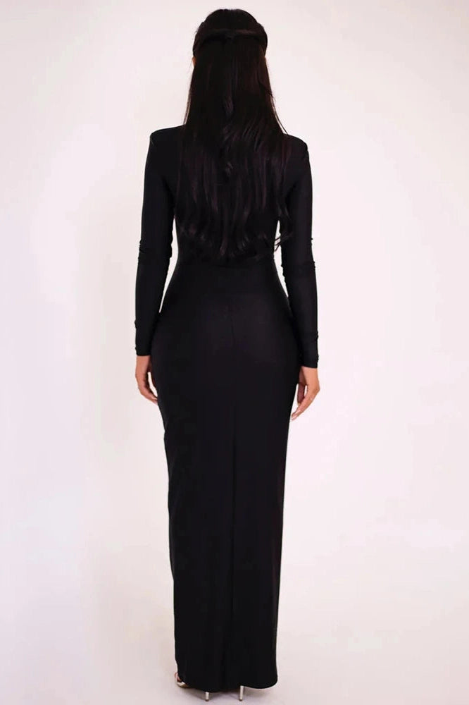 Glorol - Elegant Hollow Out Long Sleeve Maxi Dress