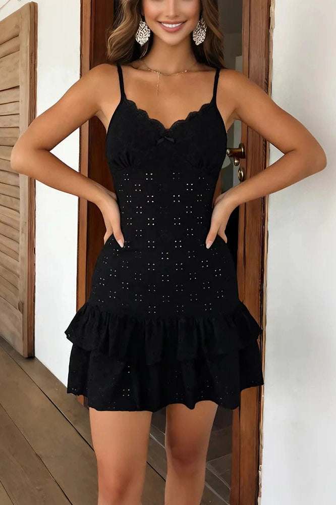 Glorol - Hollow Out Lace Backless Mini Dress
