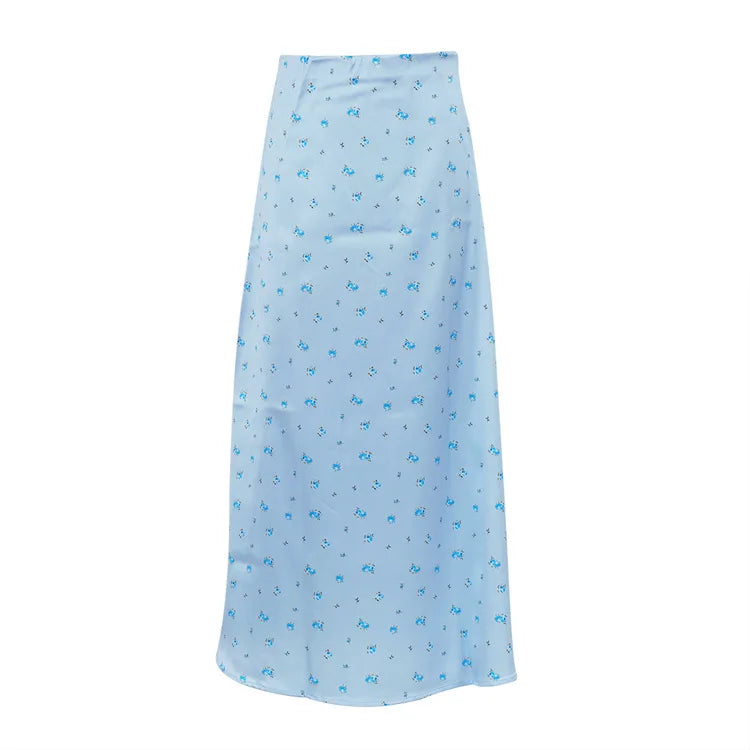 Glorol - High Waist Flower Printed Skirt
