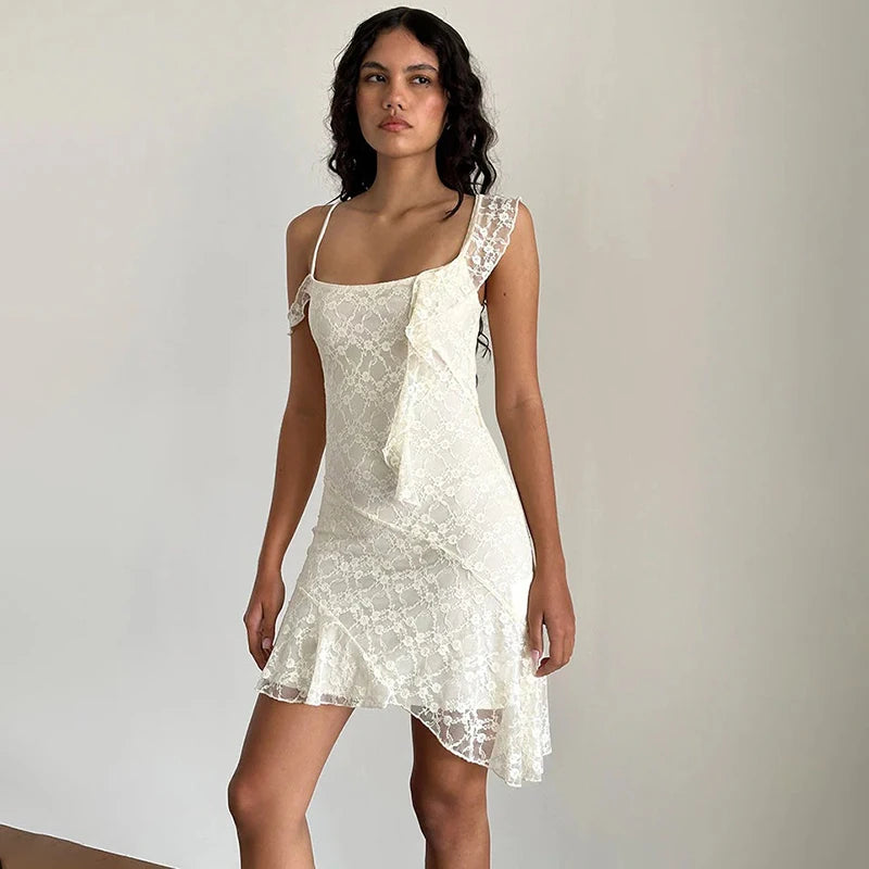 Glorol - Lace Sleeveless Bodycon Irregular Mini Dress