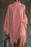 Glorol - Elegant High Waist Long Sleeve High Collar Loose Mini Dress