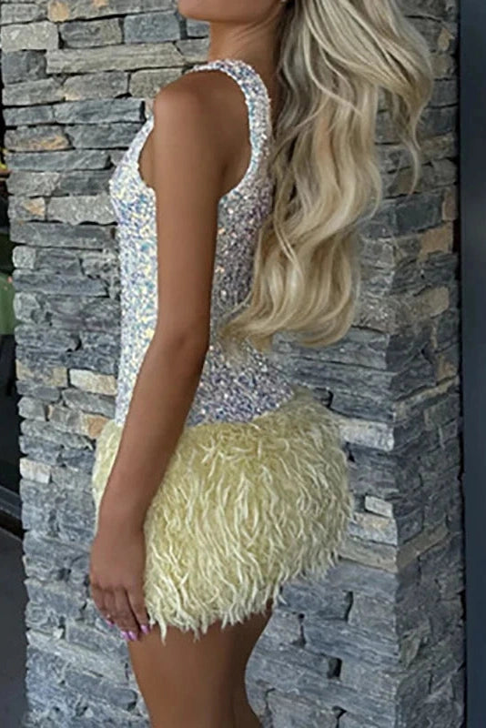 Glorol - Elegant Backless Slim U-Collar Sleeveless Mini Dress
