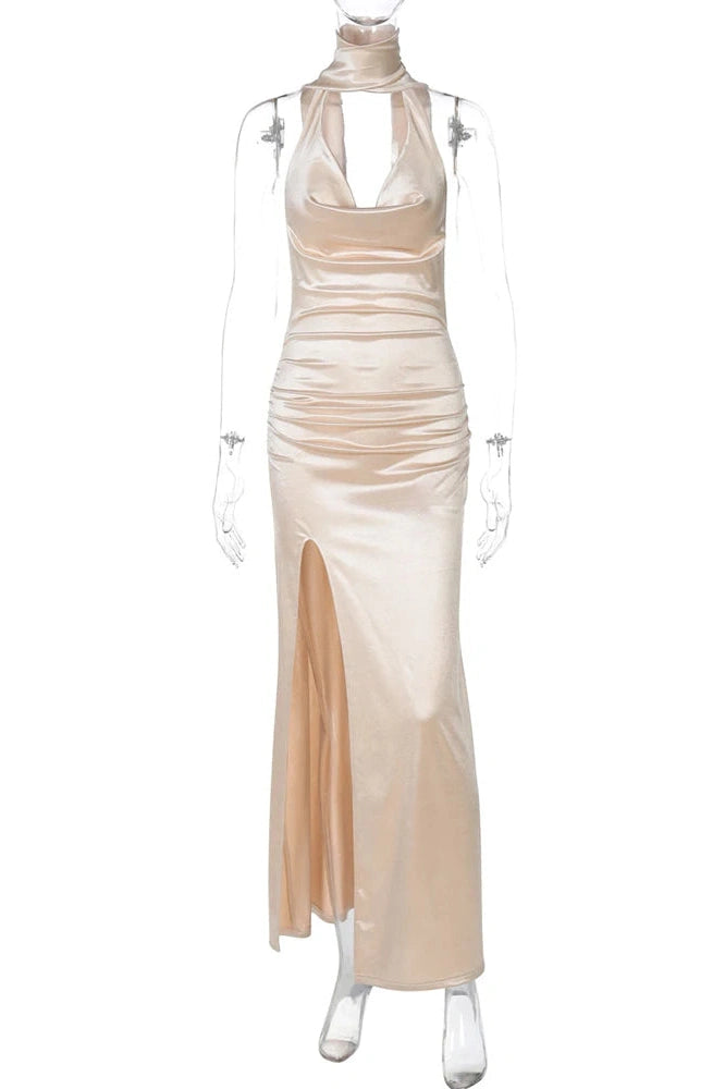 Glorol - Elegant Deep V Neck Backless Slim Maxi Dress