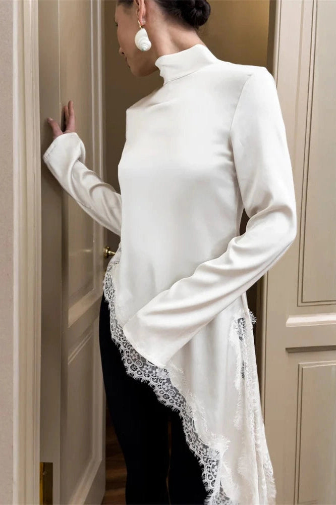 Glorol - Lace Long Sleeve Patchwork Top