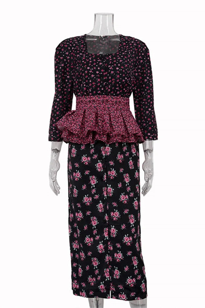 Glorol - Printed Patchwork Slim Midi Dress