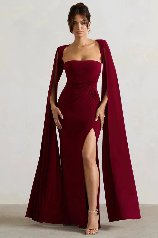 Glorol - Long Cape Sleeve Square Collar Maxi Dress