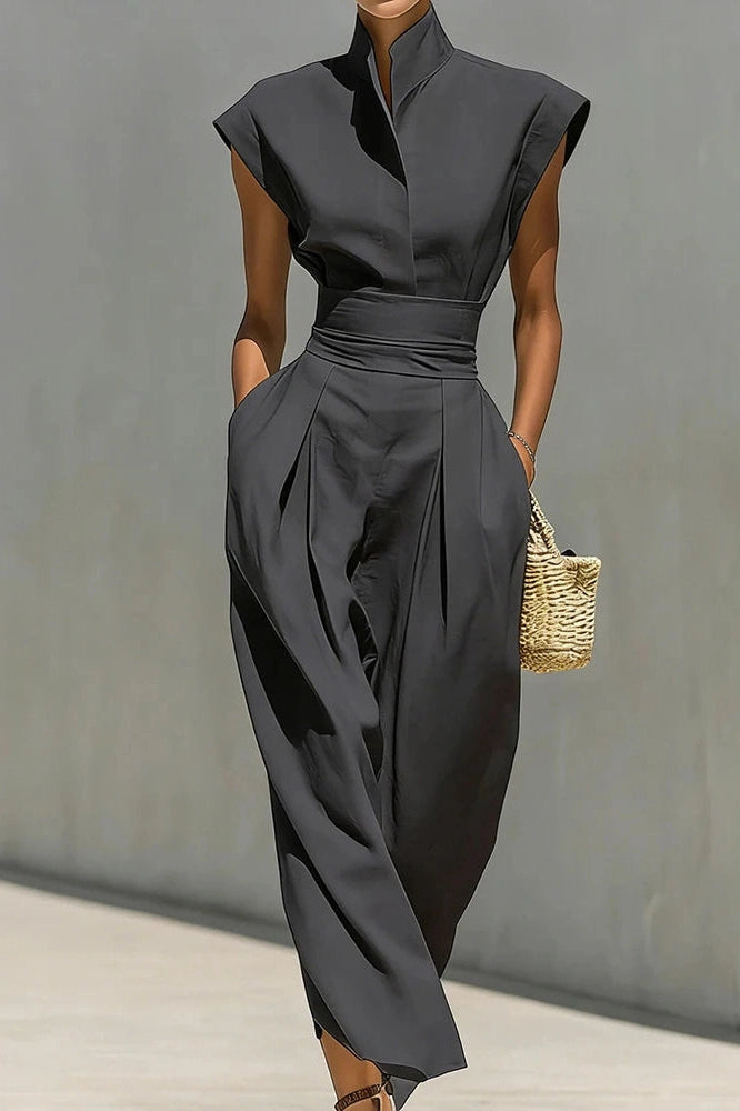Glorol - Elegant High Waist Slim Pleated Sleeveless Midi Dress