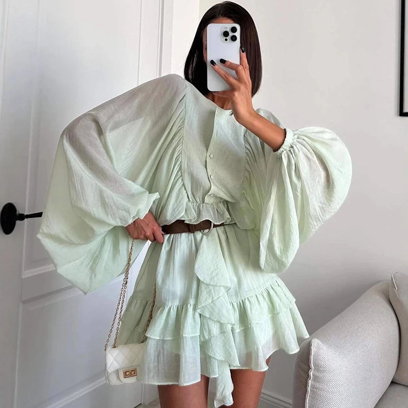 Glorol - Elegant Long Sleeve See Through Mini Dress