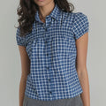 Glorol - Sleeves Stripes Plaid Print Slim Fit Top