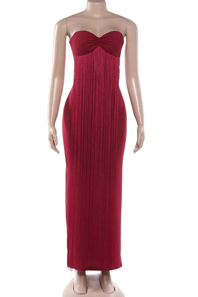 Glorol - Hollow Out Backless Off-Shoulder Strapless Sleeveless Bodycon Maxi Dress