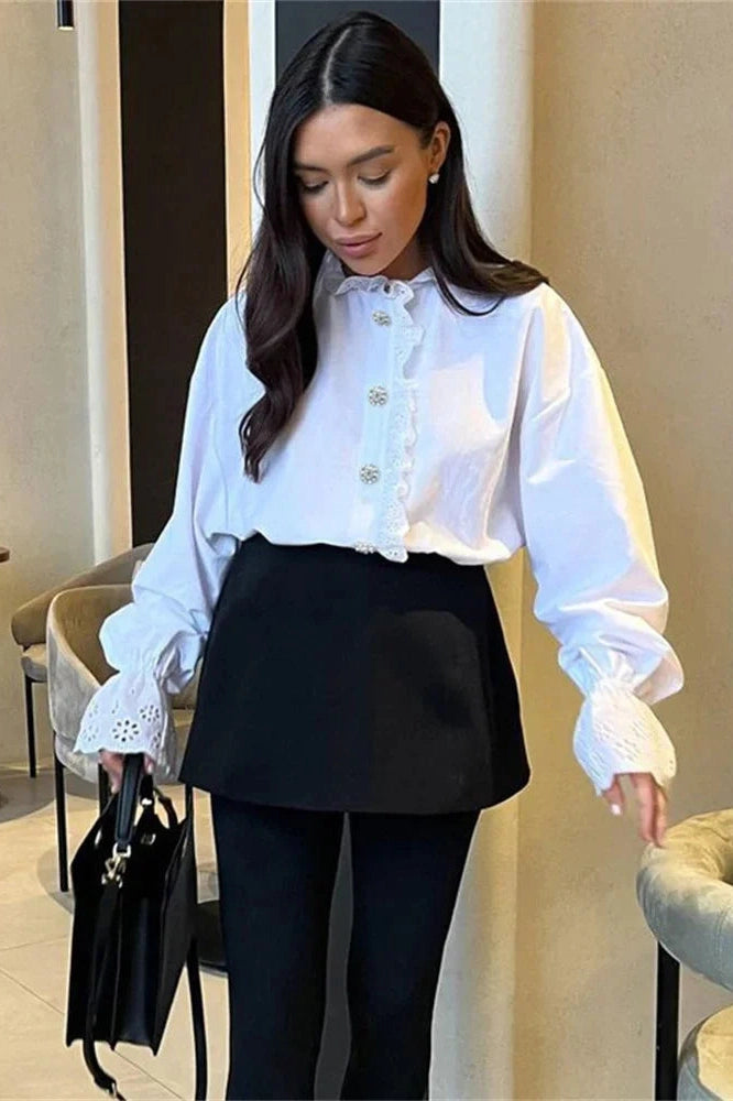 Glorol - Hollow Out Patchwork Long Sleeve Top