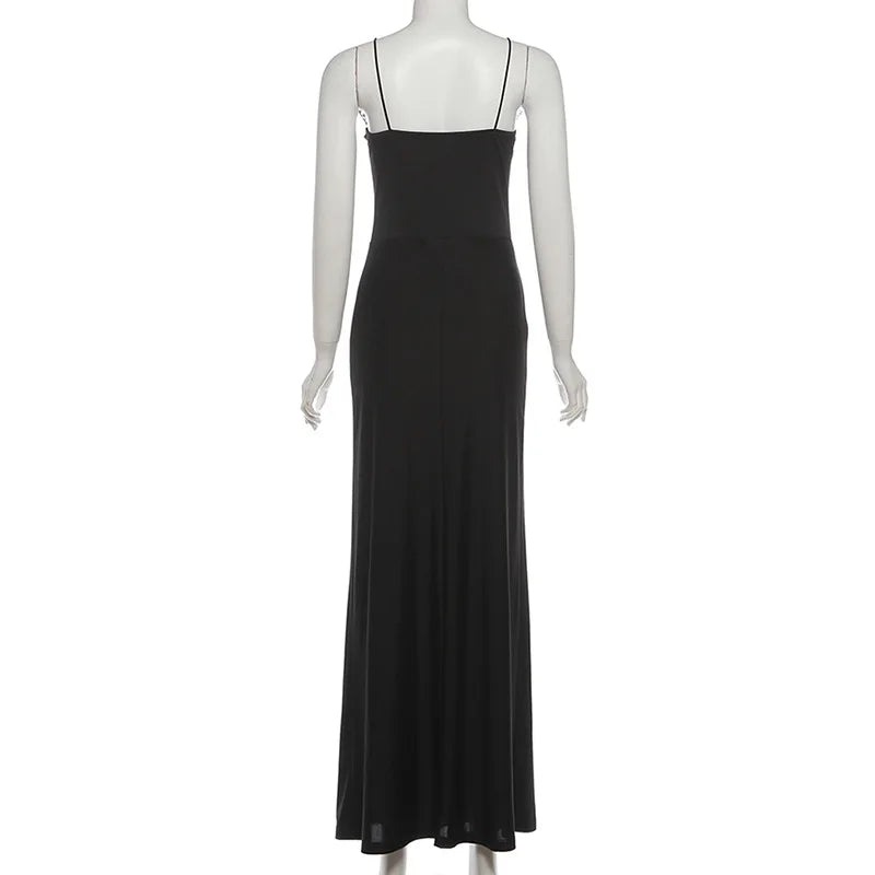 Glorol - Elegant Backless Hollow Out See Through Patchwork Maxi Dress