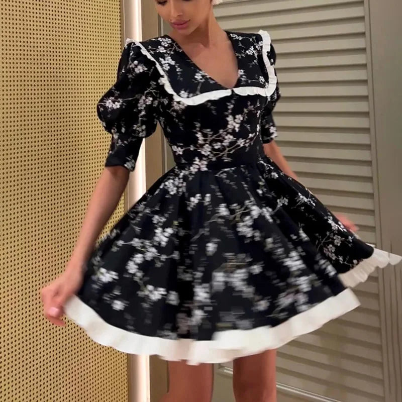 Glorol - Floral Patchwork High Waist Mini Dress