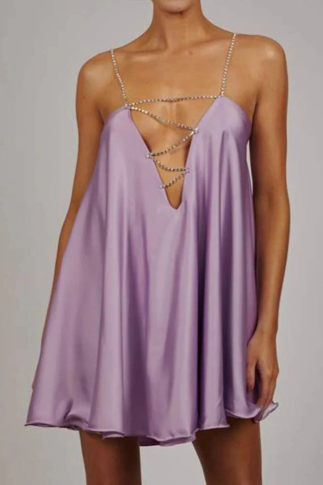 Glorol - Hollow V-Neck A-Line Mini Dress