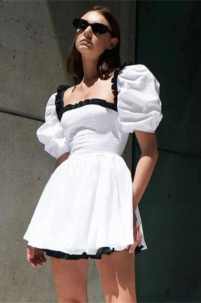 Glorol - Patchwork Short Sleeve Slim Mini Dress