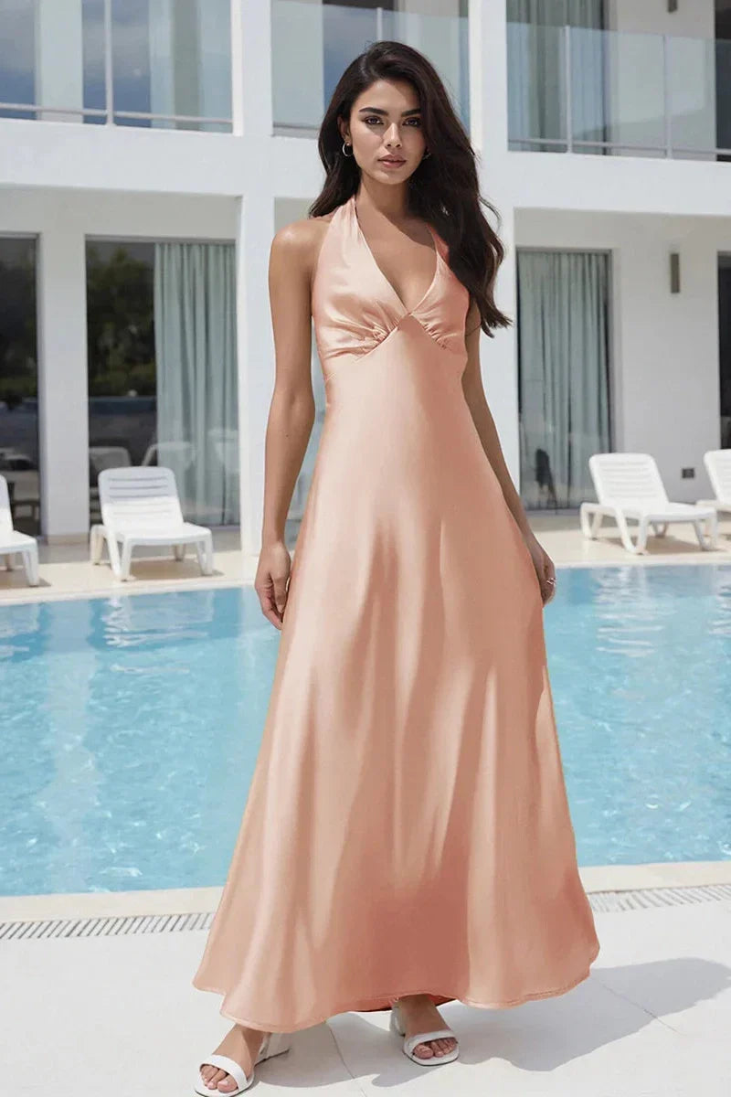 V Neck Tie-Up Backless Sleeveless Maxi Dress