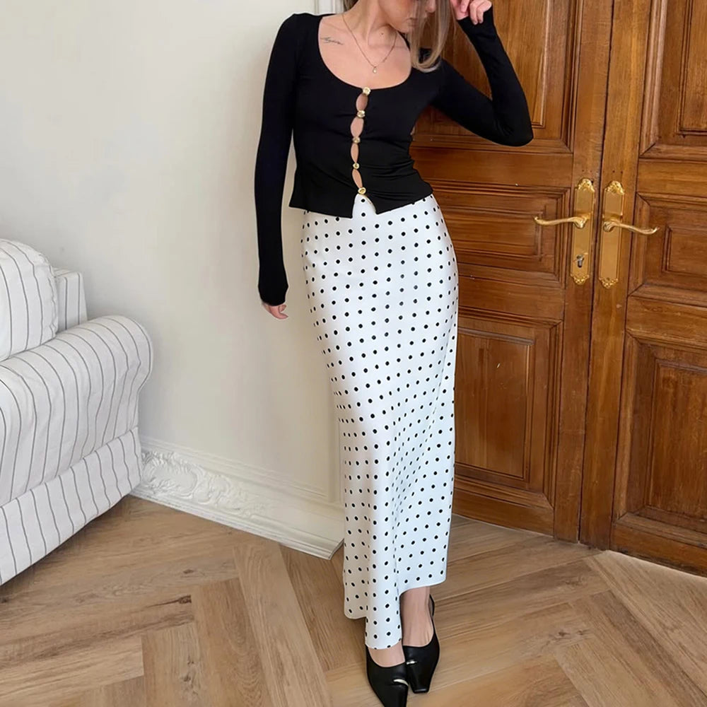 Glorol - High Waist Polka Dot Patchwork Skirt