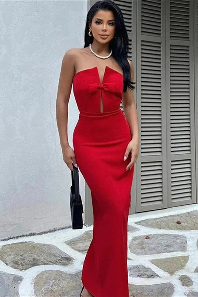 Glorol - Hollow Out Off-Shoulder Slim Patchwork  Maxi Dress