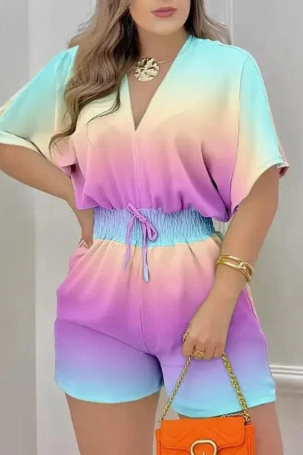 Glorol - Batwing V-Neck Short Sleeve Jumpsuit