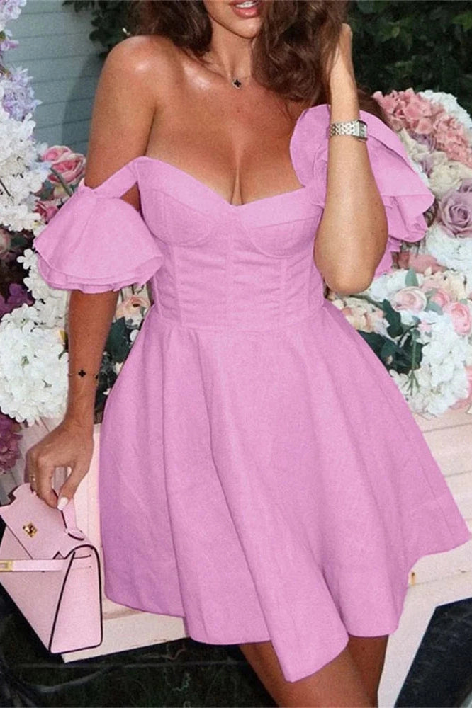 Glorol - Off-Shoulder Patchwork Slim Backless Mini Dress