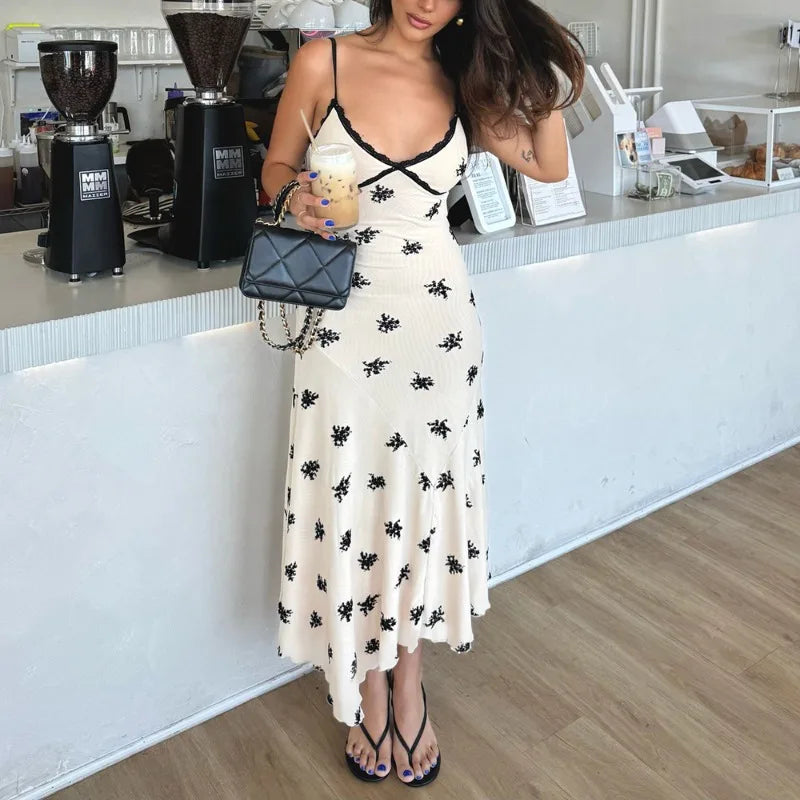 Glorol - Printed V-Neck Sleeveless Patchwork Maxi Dress