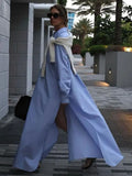 Glorol - Long Sleeve Loose Single Breasted Slit Maxi Dress