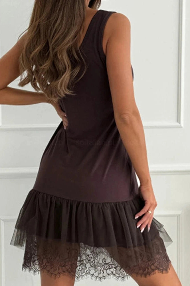 Glorol - Elegant U-Collar High Waist Slim Lace Sleeveless Mini Dress