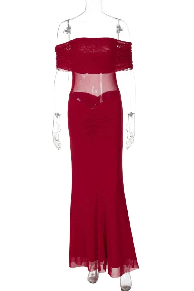 Glorol - Off-Shoulder Backless Strapless Sleeveless See Through Maxi Dress