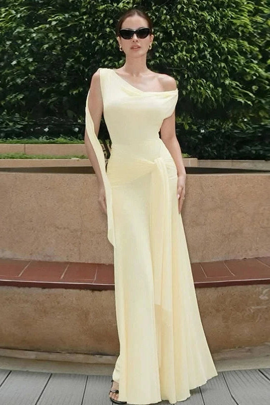 Glorol - Elegant Backless Slim V-Neck Irregular Maxi Dress