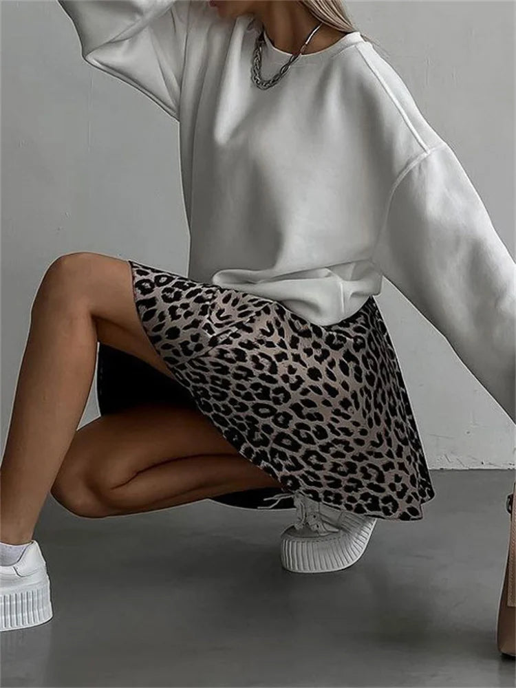 Glorol - High Waist Leopard Printed Patchwork Skirt