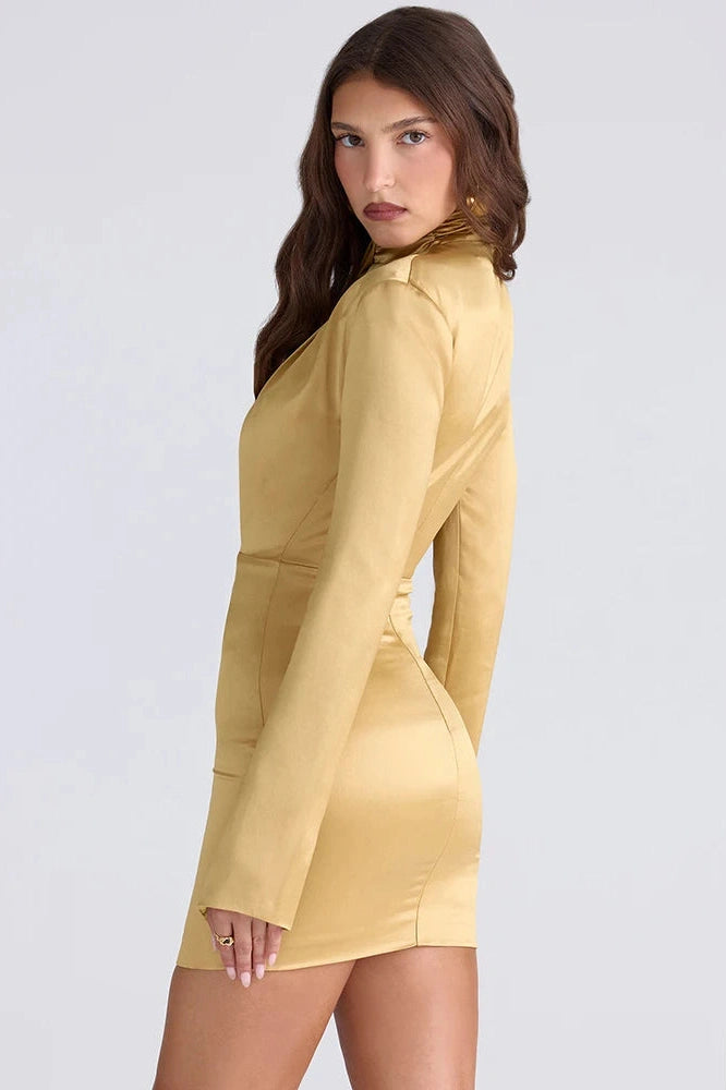 Glorol - Long Sleeve Turtleneck High Waist Bodycon Mini Dress