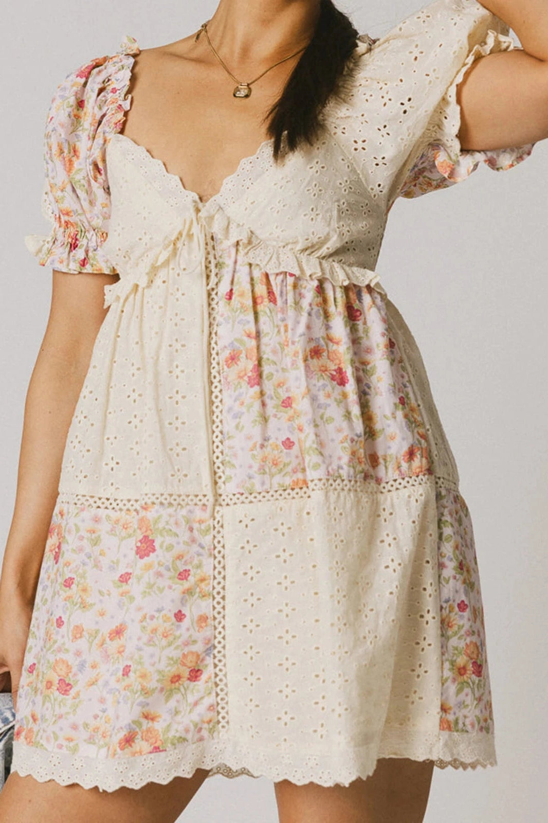 Glorol - Floral Print V Neck Short Sleeve A-Line Mini Dress