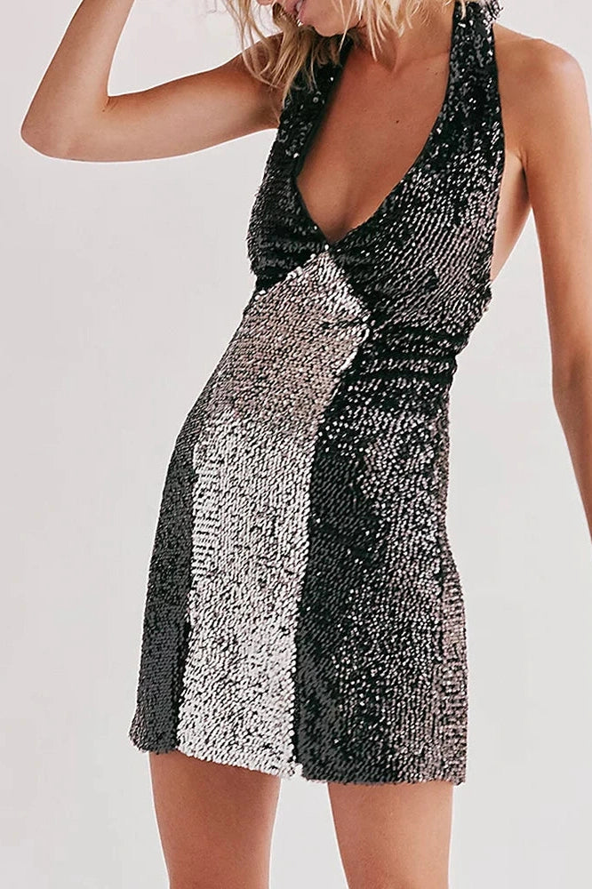 Glorol - Elegant Sleeveless Backless High Waist Mini Dress