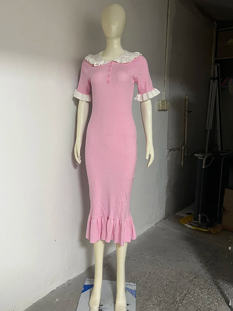 Glorol - Knitted Short Sleeve Slim Midi Dress