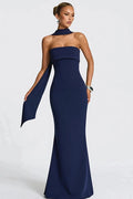 Glorol - Off-Shoulder Strapless Scarf Collar Sleeveless Backless Bodycon Maxi Dress