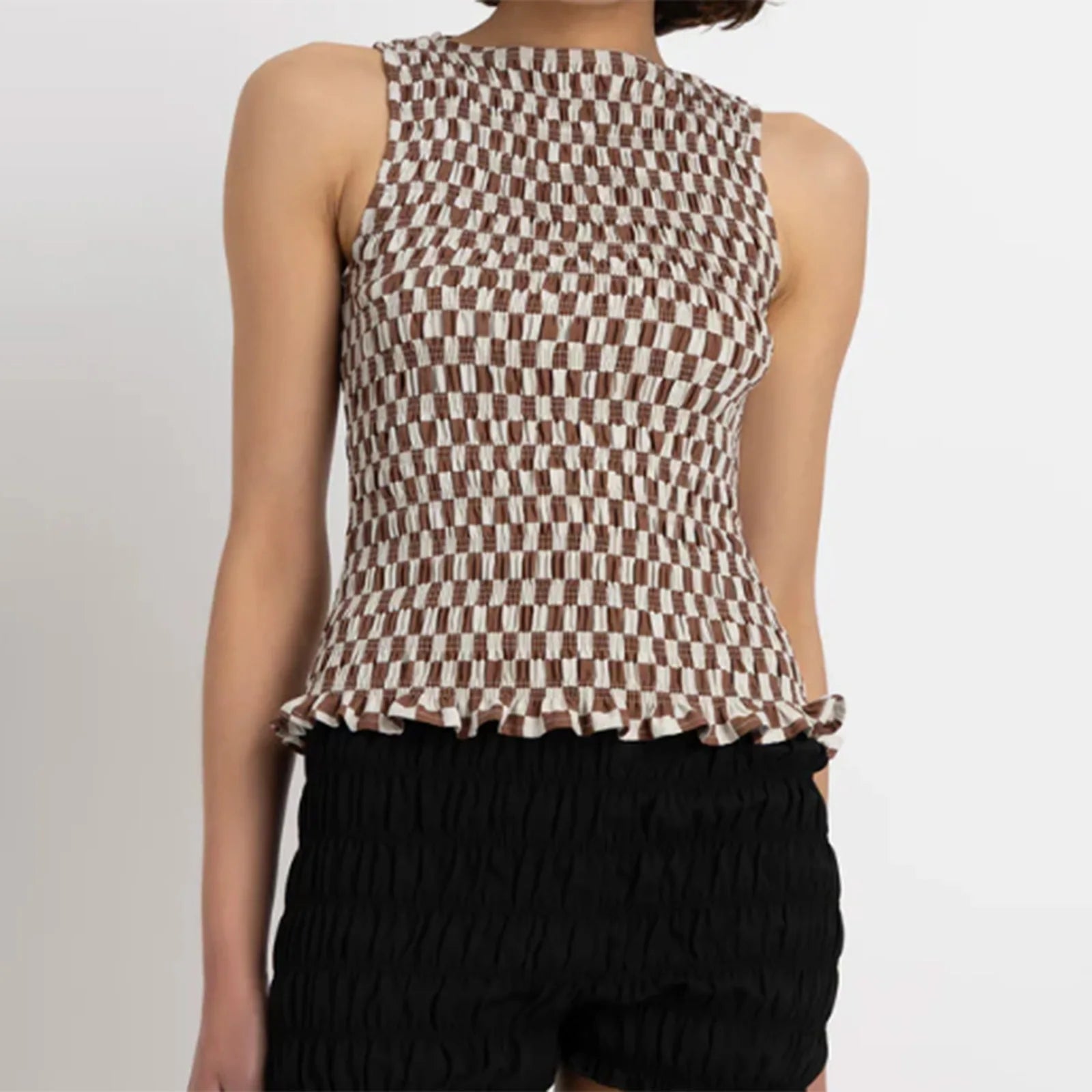 Glorol - Plaid Sleeveless Slim Fit Top